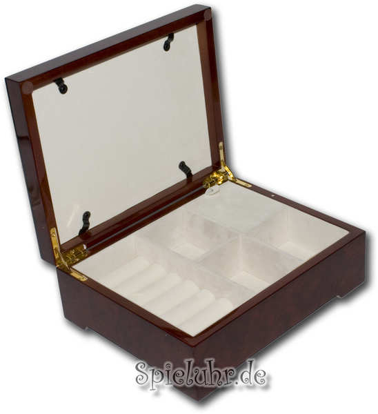 Gl�nzende Holz-Lackschatulle mit Bilderrahmen, mit Spieluhr