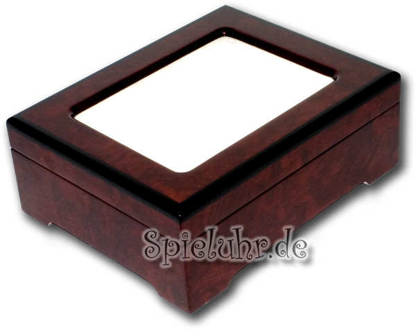 Gl�nzende Holz-Lackschatulle mit Bilderrahmen, mit Spieluhr
