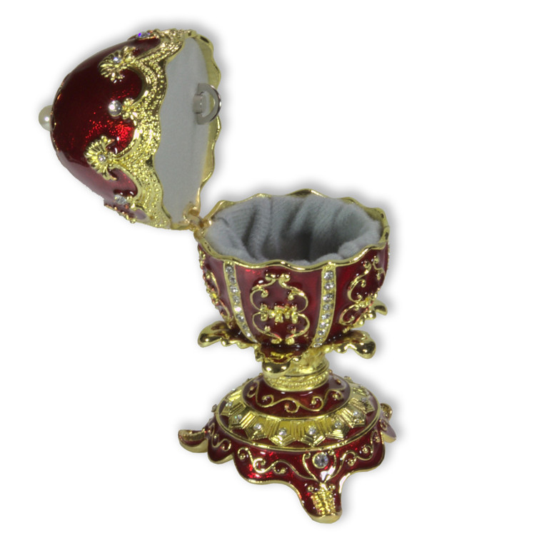 Schmuck- Ei Rot mit Ornamenten nach Faberge-Art aus emailliertem Metall