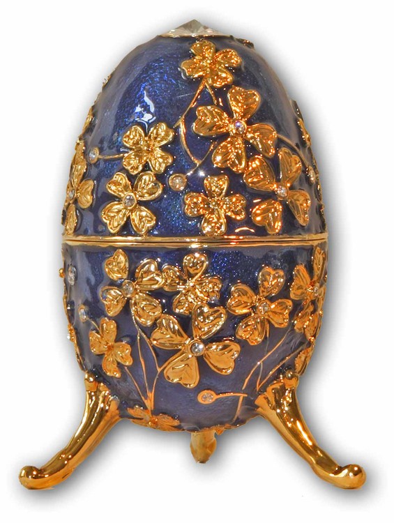 Schmuck-Ei-Blau mit Spieluhr nach Faberge-Art aus emailiertem Metall