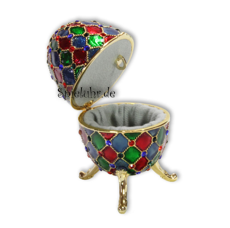 Spieluhren-Schmuck-Ei bunt mit Spieluhr nach Faberge-Art aus emailiertem Metall