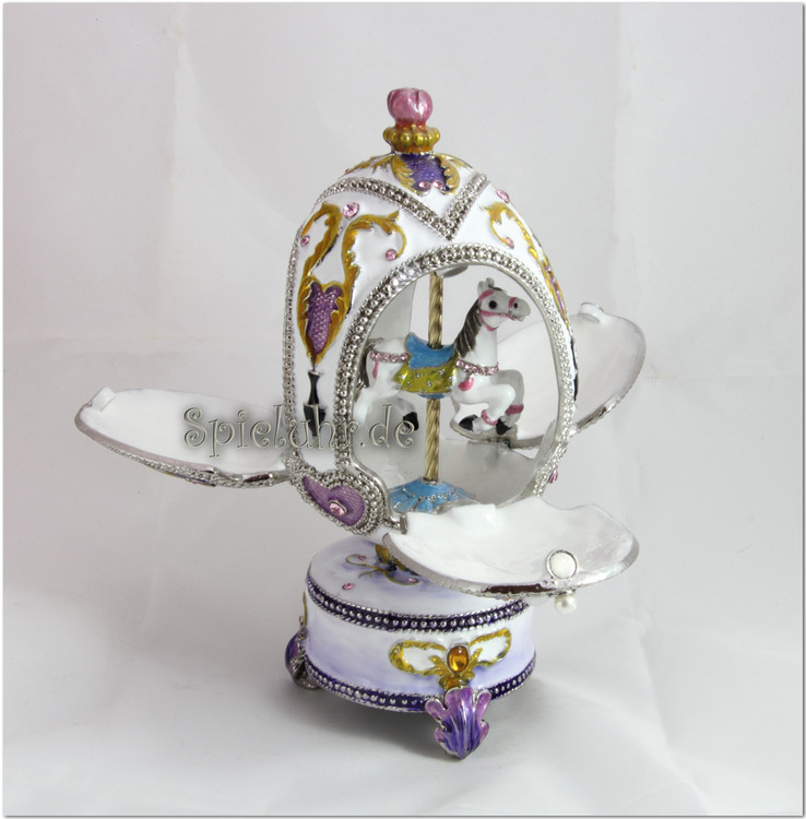 Schmuck- Ei nach Faberge Art mit Karussellpferd und Spieluhr 
