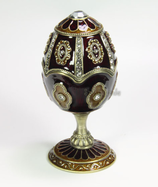Spieluhren-Schmuck-Ei dunkelrot Spieluhr nach Faberge-Art aus emailiertem Metall