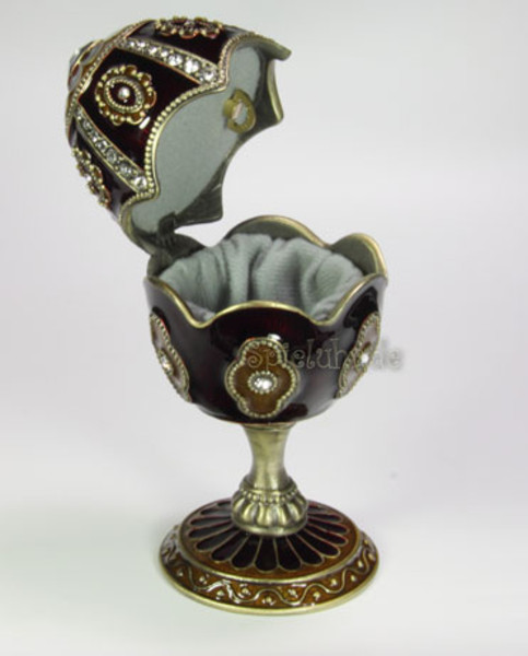 Spieluhren-Schmuck-Ei dunkelrot Spieluhr nach Faberge-Art aus emailiertem Metall