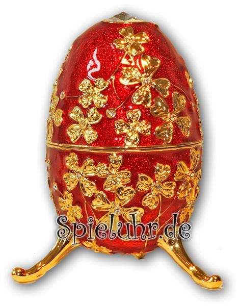 Schmuck- Ei Rot mit Spieluhr nach Faberge-Art aus emailiertem Metall
