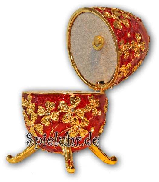 Schmuck- Ei Rot mit Spieluhr nach Faberge-Art aus emailiertem Metall