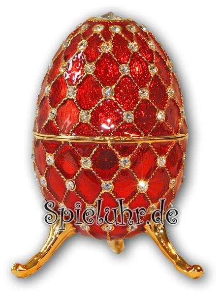 Schmuck- Ei Rot mit Spieluhr nach Faberge-Art aus emailiertem Metall