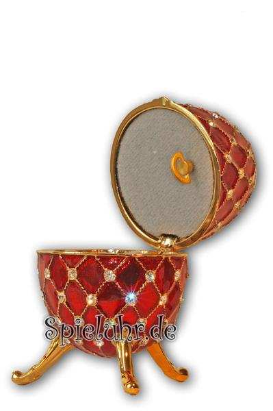 Schmuck- Ei Rot mit Spieluhr nach Faberge-Art aus emailiertem Metall