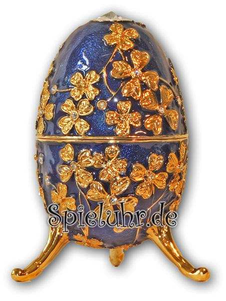 Schmuck-Ei-Blau mit Spieluhr nach Faberge-Art aus emailiertem Metall