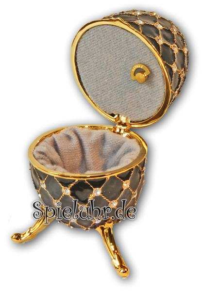 Schmuck- Ei Schwarz mit Spieluhr nach Faberge-Art aus emailiertem Metall