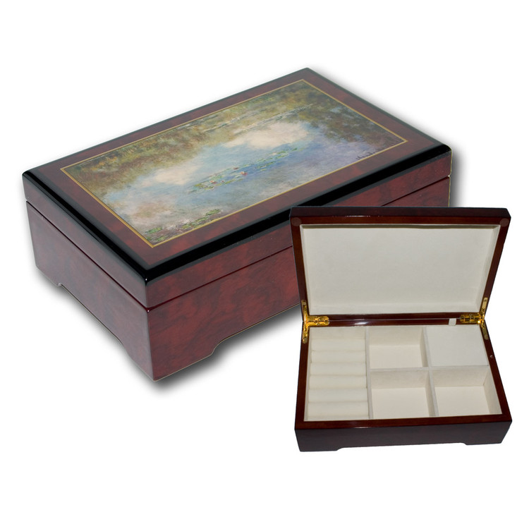 Holz Bildlackschatulle Seerosen von Monet, mit Spieluhr