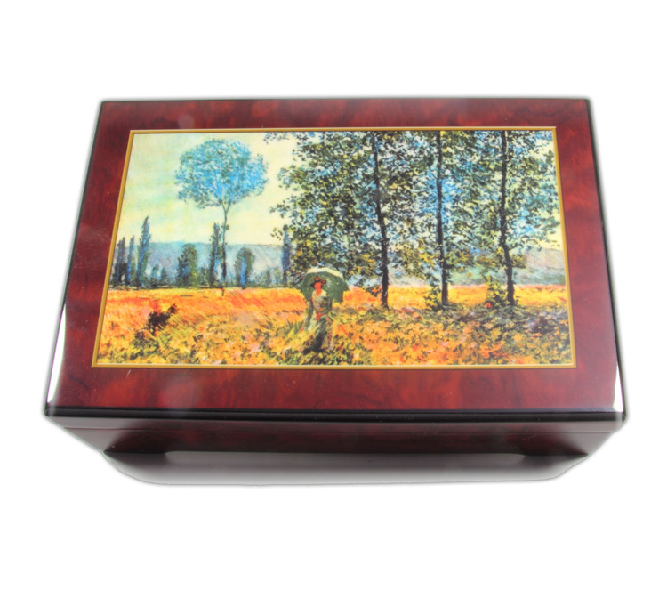 Bildlackdose Felder im Fr�hling von Claude Monet, mit Spieluhr