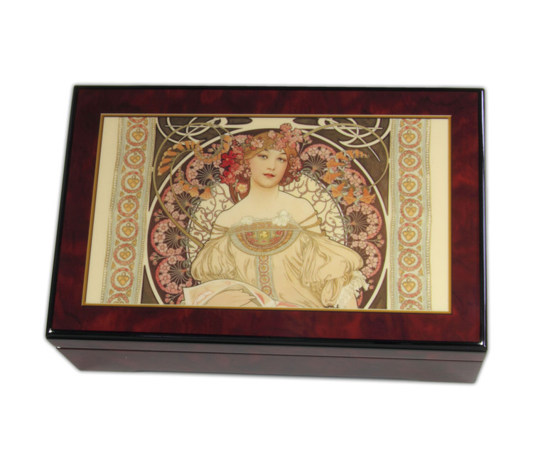Bildlackschatulle Lesende von Alfons Mucha, mit Spieluhr