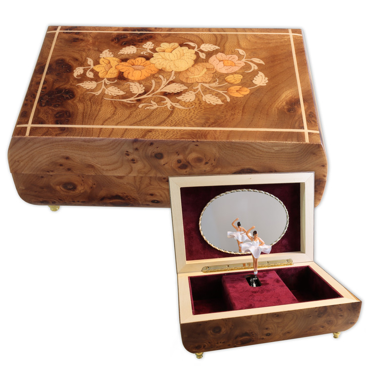 Ballerina Spieluhr Holz Tanzpuppendose aus Holz Intarsienmotiv w�hlbarer Melodie