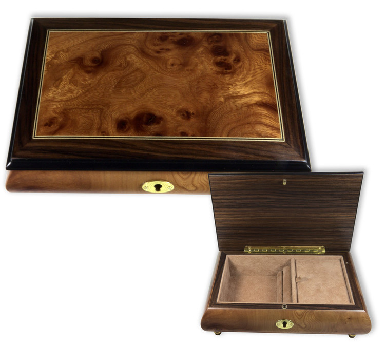 Schmuckschatulle mit grosser Edelholzeinlage und 18-Ton Spieluhren Melodie w�hlbar