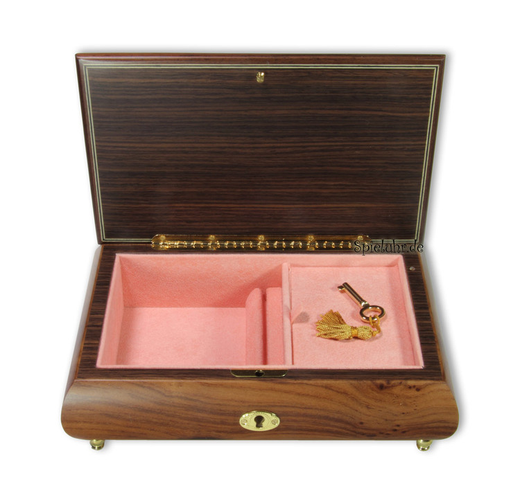 Schmuckschatulle mit Holzeinlegearbeit Rosen-Motiv, 18 T�ne w�hlbarer Spieluhren Melodie 