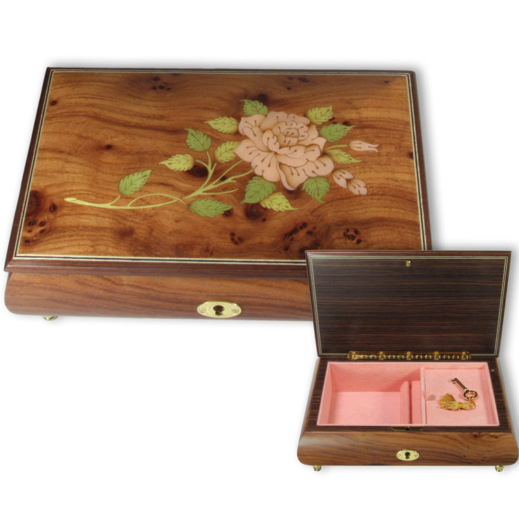 Spieluhr Holz Schmuckschatulle Rose, 30-T�ne f�r Erwachsene