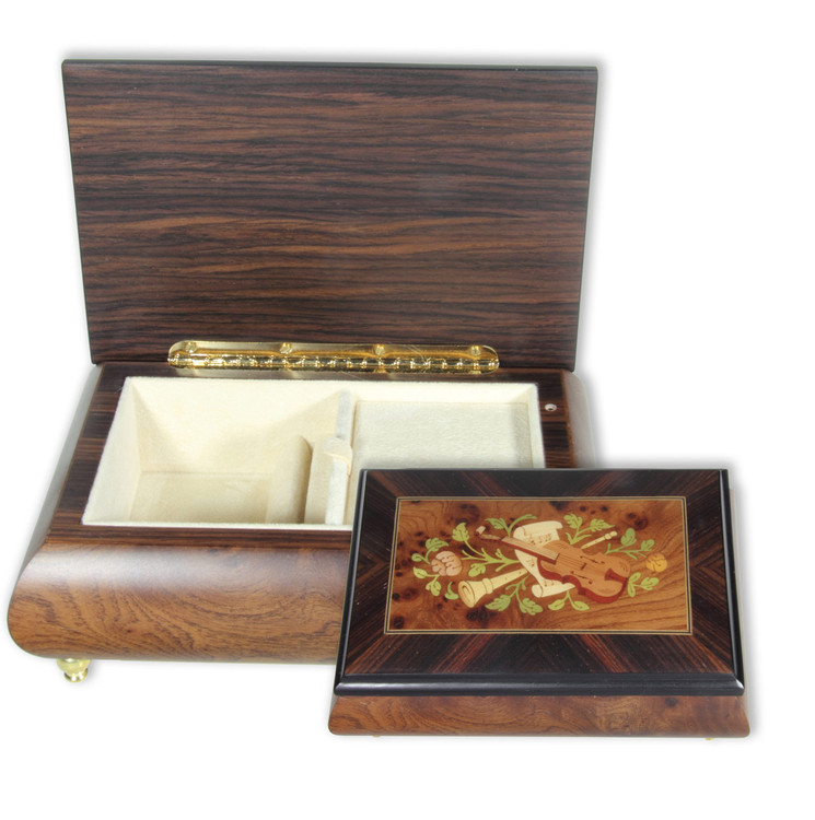 Schmuckschatulle Intarsien Motiv Instrument, Spieluhr Melodie w�hlbar