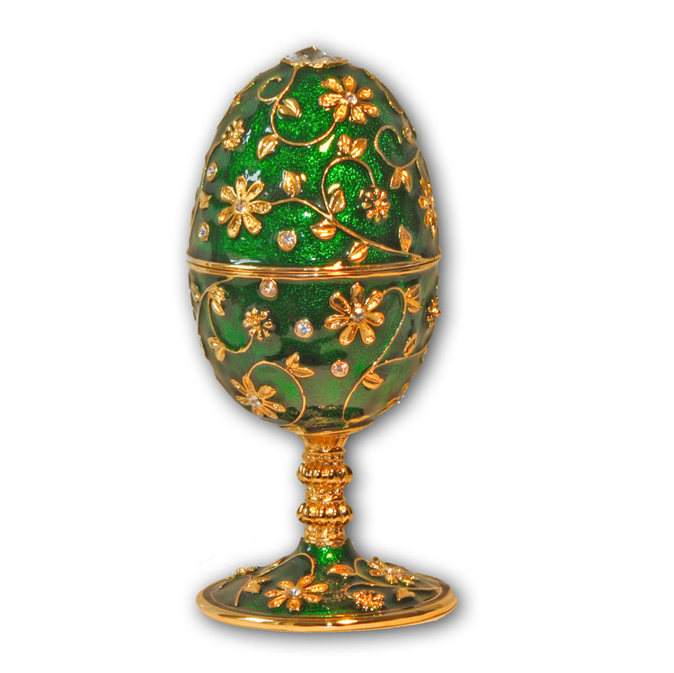 Schmuck- Ei Gr�n mit Spieluhr nach Faberge-Art aus emailiertem Metall