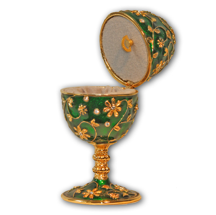 Schmuck- Ei Gr�n mit Spieluhr nach Faberge-Art aus emailiertem Metall