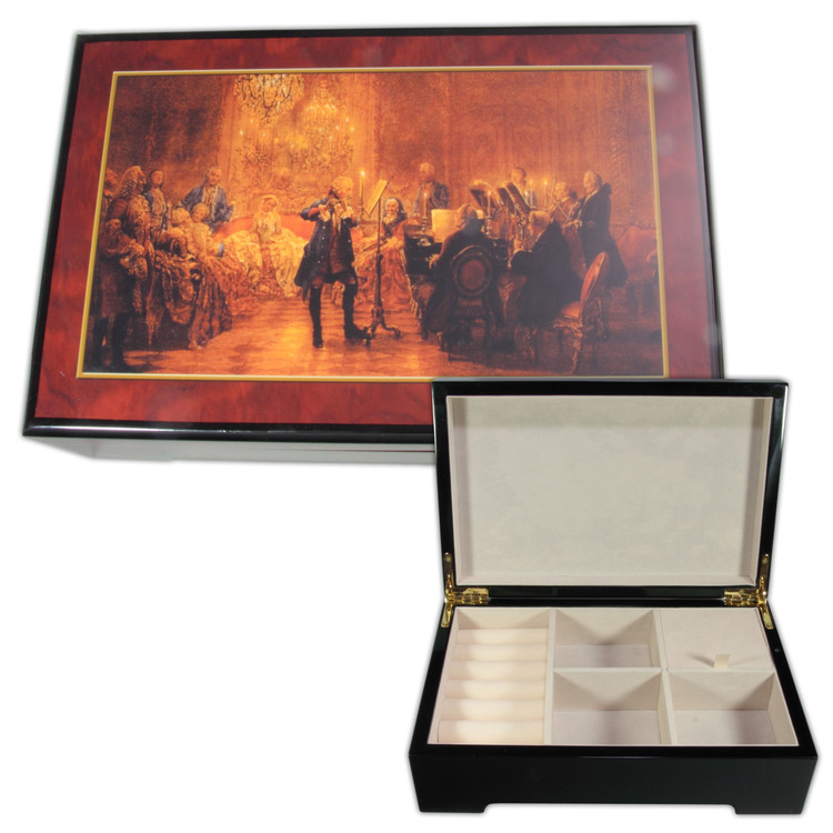 Bildlackdose Fl�tenkonzert von Adolph von Menzel, mit Spieluhr Schmuckk�stchen