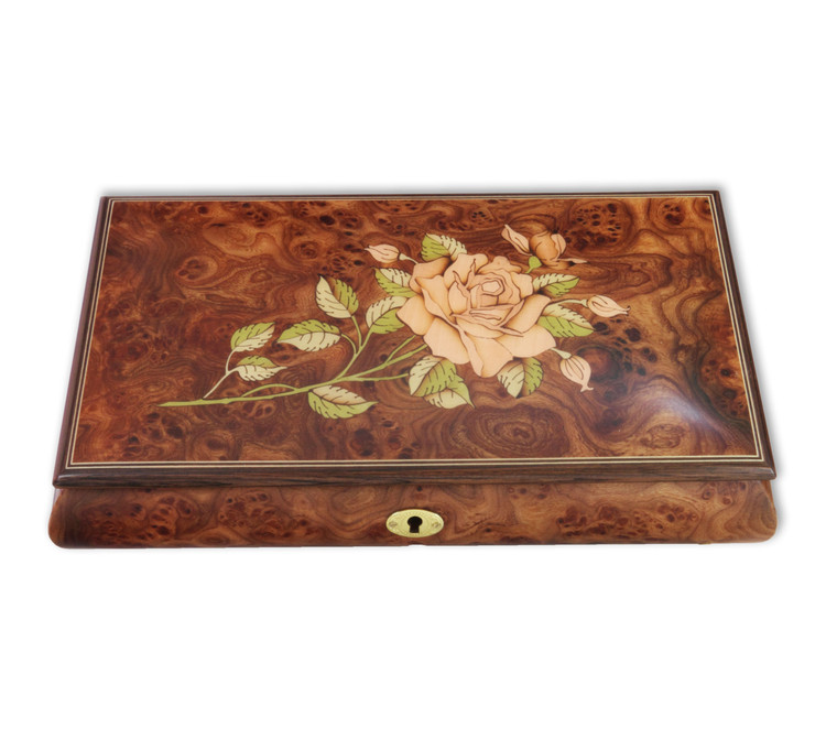 Spieluhr Schmuckschatulle/K�stchen mit Holzeinlegearbeit Rose f�r Erwachsene