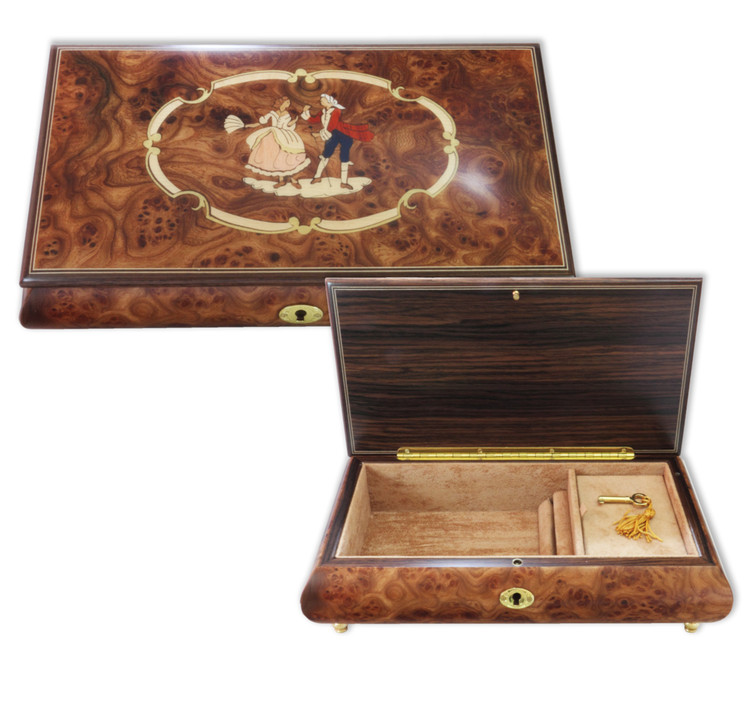 Schmuckschatulle Intarsie: Barockes T�nzerpaar, Melodie w�hlbar 23 T�ne 