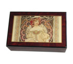 Bildlackschatulle Lesende von Alfons Mucha, mit Spieluhr