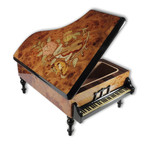 Gro�er Holz Fl�gel mit Instrumenten Intarsie, Spieluhr Melodie w�hlbar 18 T�ne 