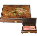 Schmuckschatulle mit Holzeinlegearbeit Rosen-Motiv, 23-T�ne w�hlbare Spieluhren Melodie 