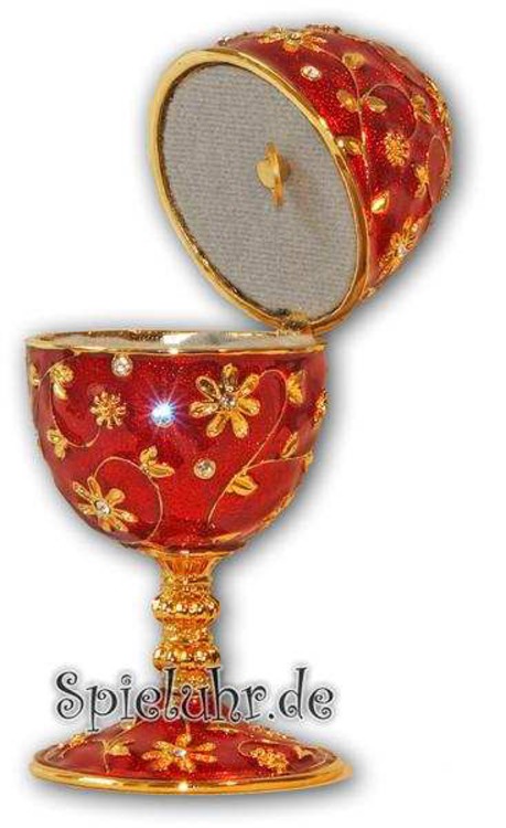 Schmuck- Ei Rot mit Spieluhr nach Faberge-Art aus emailiertem Metall