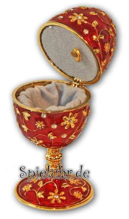 Schmuck- Ei Rot mit Spieluhr nach Faberge-Art aus emailiertem Metall